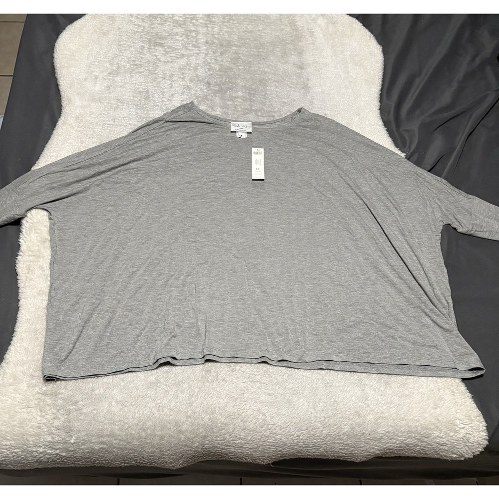 Marla Wynne Chicos Women's Gray Knit Boxy Tee Knit Tops Heather Oversize Medium